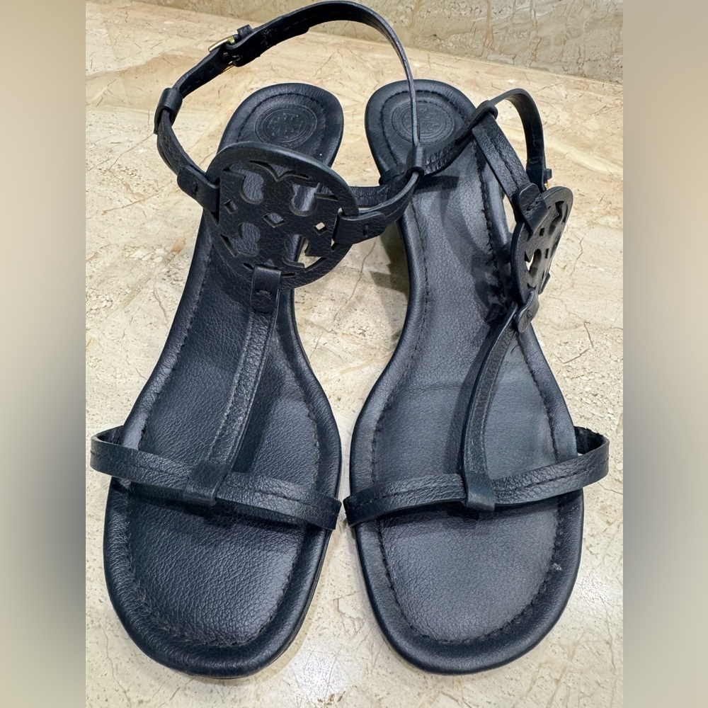 Tory Burch Miller Wedge Sandals Navy 8.5